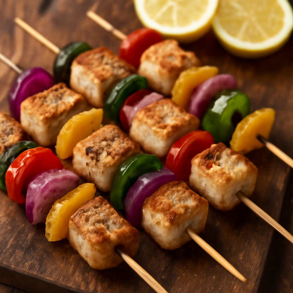 Шашлык из семги с овощами