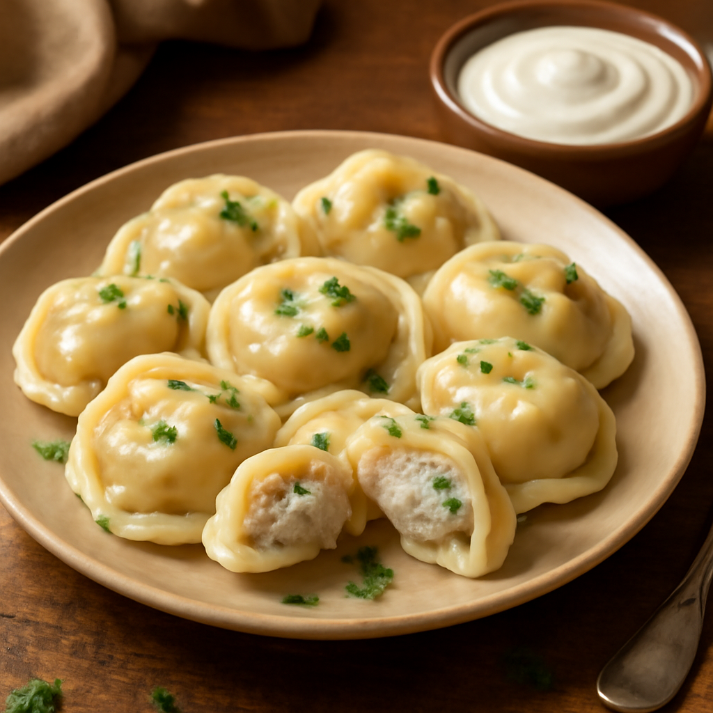 Рыбные пельмени с зеленью